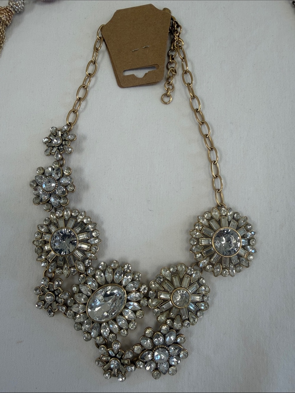 J. Crew Gold-Tone Clear Crystal Floral Statement Necklace